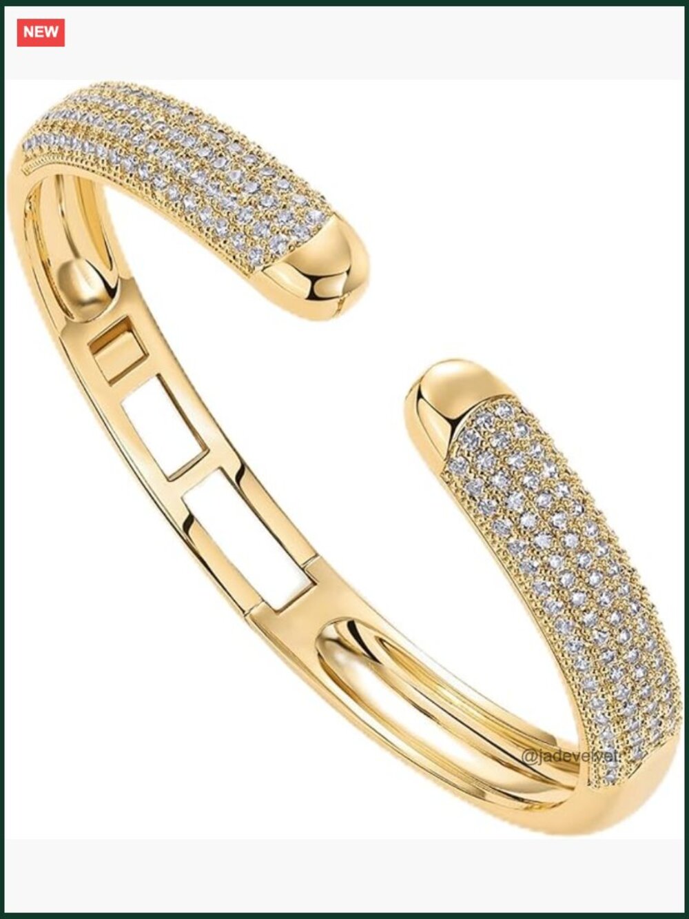 14K Gold Plated CZ Cuff Bracelet for Women Hip Hinged Bangle Bracelet